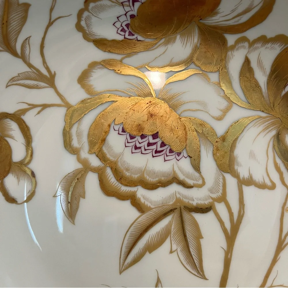 Vintage Weimar Sabine Floral Porcelain Serving Bowl Plate Gold Trim Handmade